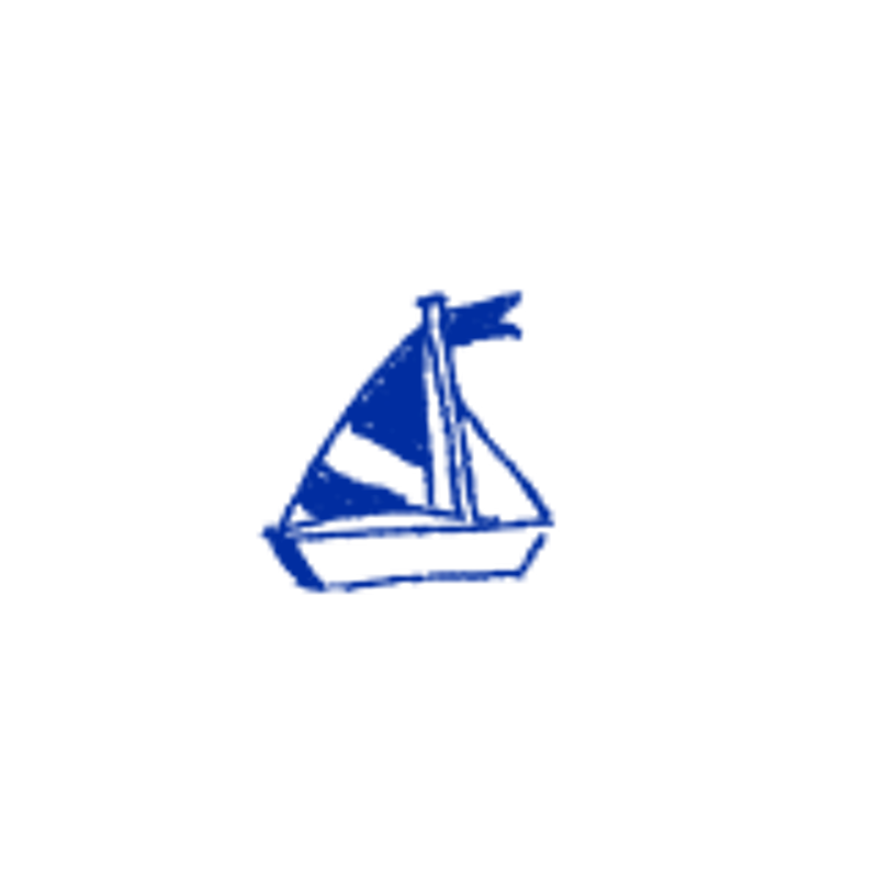 The image shows a simple, cartoon-style drawing of a sailboat. The sailboat is depicted in blue against a black background. It has a triangular sail, a hull, and a small flag at the top of the mast. The drawing is basic, with thick lines and minimal detail, giving it a childlike or sketch-like appearance. The overall impression is that of a quick, hand-drawn illustration of a sailboat.