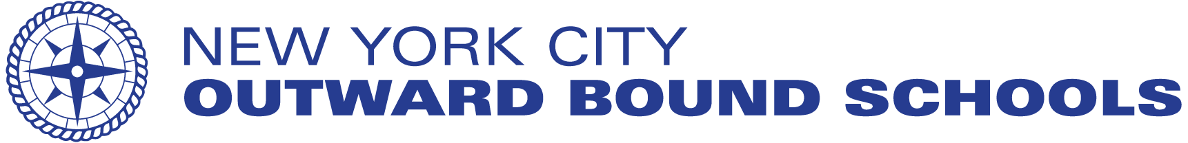 The image displays the logo for New York City Outward Bound Schools. The logo features a circular emblem on the left side and the organization's name in blue text on a black background. The text reads "NEW YORK CITY OUTWARD BOUND SCHOOLS".